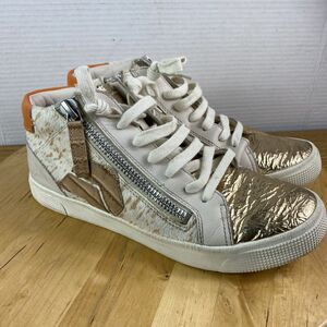 Dolce Vita Zonya High Top Sneakers Womens 9 White Gold Metallic Calf Hair Zip